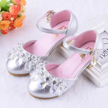 

Baby Girls Children's Diamond Beads Shoes Enfants Wedding Princess Kids High Heels Dress Party Shoes Girl Silvers