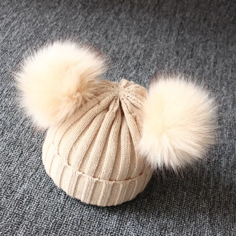 New Fashion Cute Newborn Baby Kids Girls Boys Winter Warm Knit Hat Pompom Ball Beanie Cap - Цвет: Бежевый