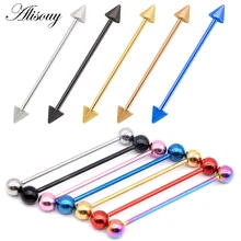 Alisouy 1pc 14g titânio industrial piercings barbell andaime brincos tragus orelha calibre jóias do corpo com bolas ou cones pico