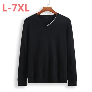 

PLUS SIZE 8XL 6XL 5XL 2018 autumn New Striped Sweater Men Contrast Color Slim Fit 100% Cotton v-neck Plus Size Knitted Pullovers