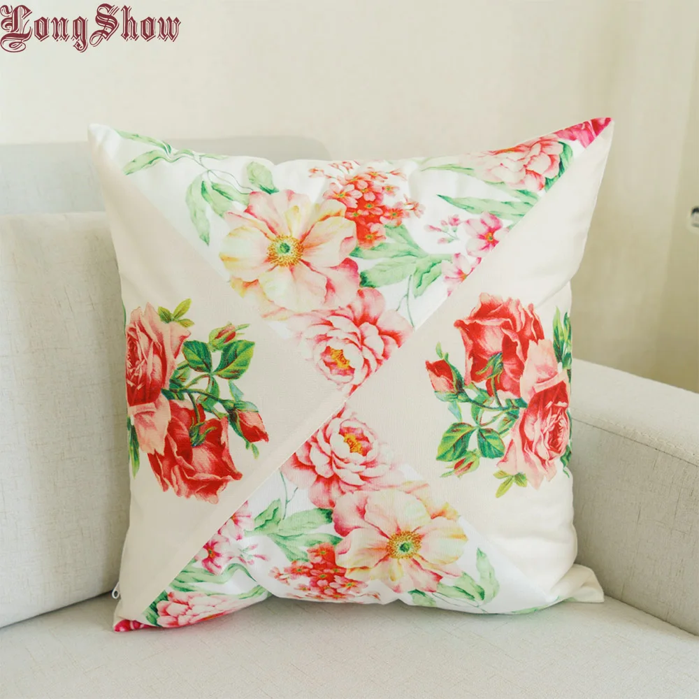 Newest Super Soft 45x45cm Square Home Decorative ROSE Flower Printing Short Plushed Patchwork Pillow Case | Дом и сад