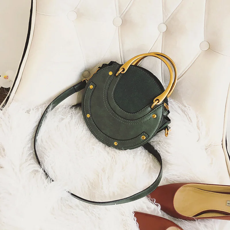 Fashion Women Metal Ring Handbag INS Popular Circular Leather Female Shoulder Bag Rivet Holiday Lady Luxury PU Crossbody SS3502 (2)