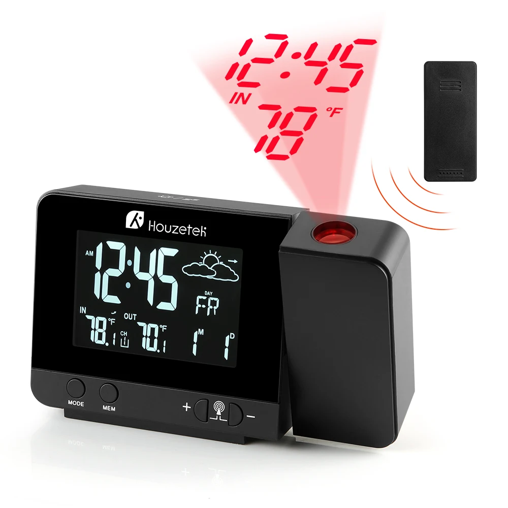 

Houzetek 3531B Projection Clock 8 Backlights Snooze Function temperature instruments Smart Outdoor Sensor Weather Clock