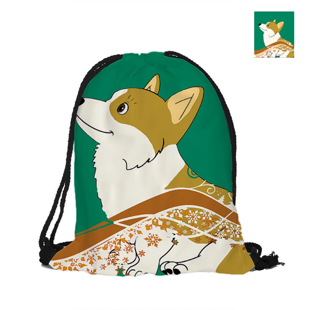 Cute Dog Printed Drawstring Backpack Double Sided Printing