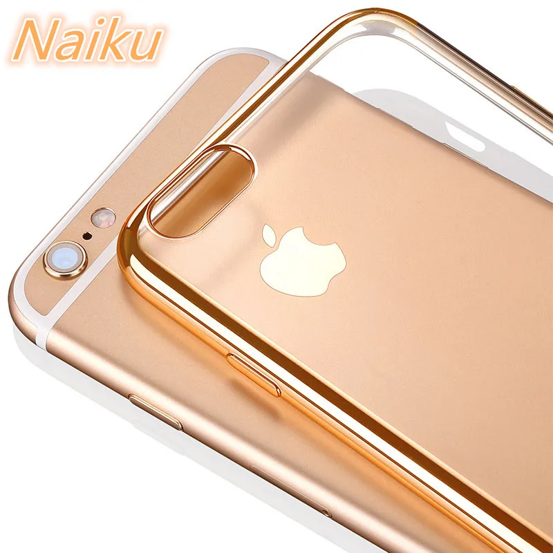 Case For iphone 6 6s plus 7 plus Gold Plated Transparent TPU Silicone