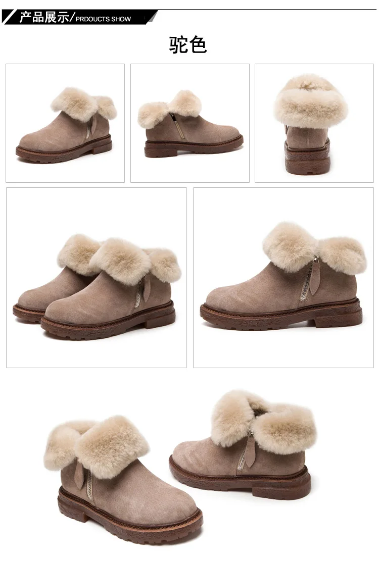 Зимняя обувь; женские зимние ботинки из натуральной кожи; плюшевые ботильоны на плоской подошве на молнии; женская обувь; Размеры 35-40