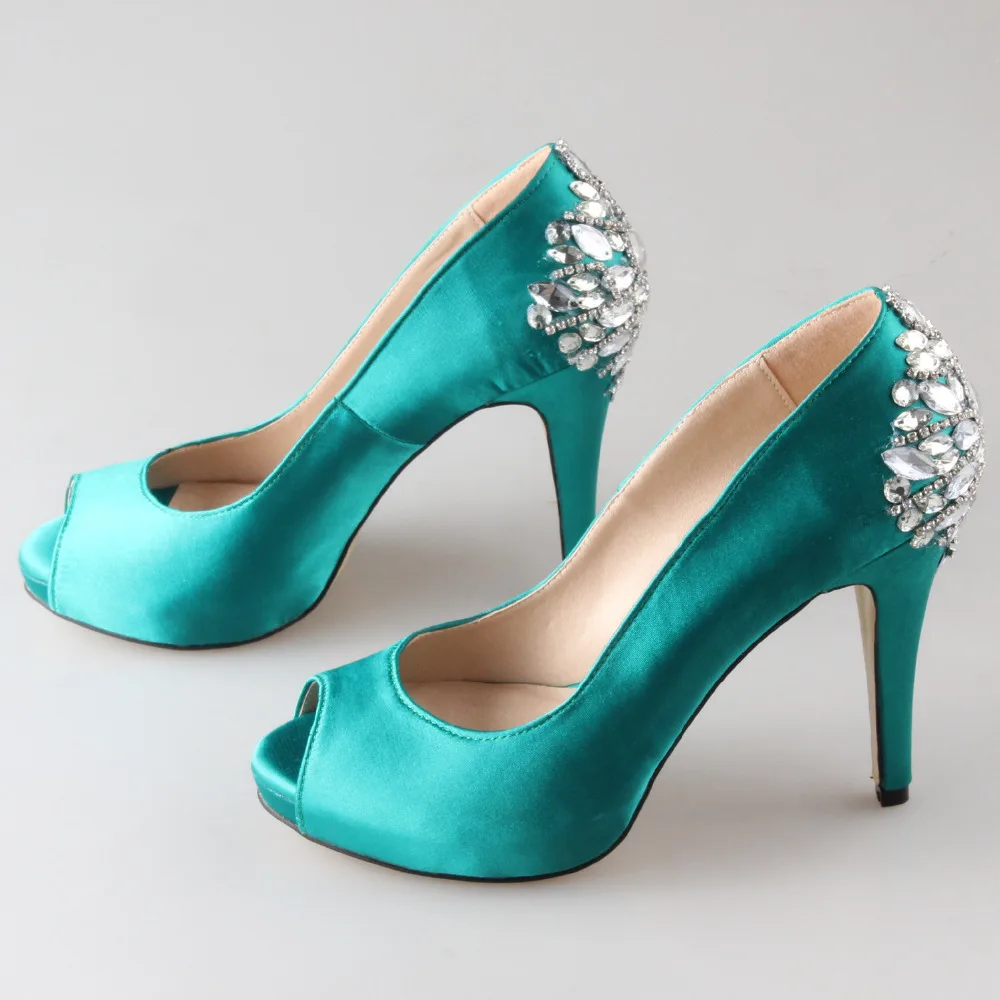 Creativesugar Handmade open toe bridal vintage wedding prom evening dress  shoes jade green small big size crystal cocktail pumps|evening dresses  shoes|open toecrystal pumps - AliExpress