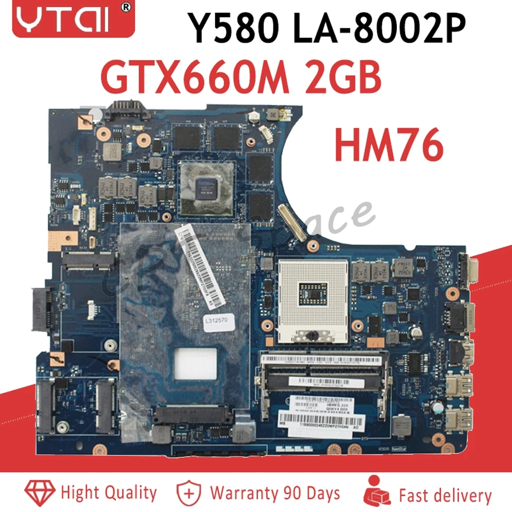 Y580 Материнская плата ноутбука QIWY4 LA-8002P для LENOVO Y580 материнская плата 90001314 GTX660M 2G HM76 DDR3 тестирование в целости