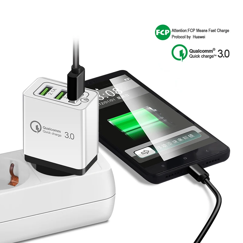 ROCK 3 Ports Quick Charger QC 3.0 USB Phone Charger Fast Charger EU Plug Mobile Phone Charger for phone for Samsung S8 S9