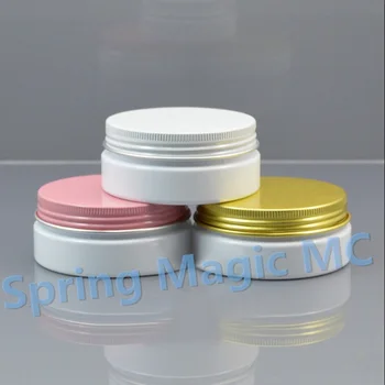 

50g white plastic cream Jar,Cosmetic Jar with pink/gold Aluminum lid For mask/cream/eye shadow/foundation cosmetic container