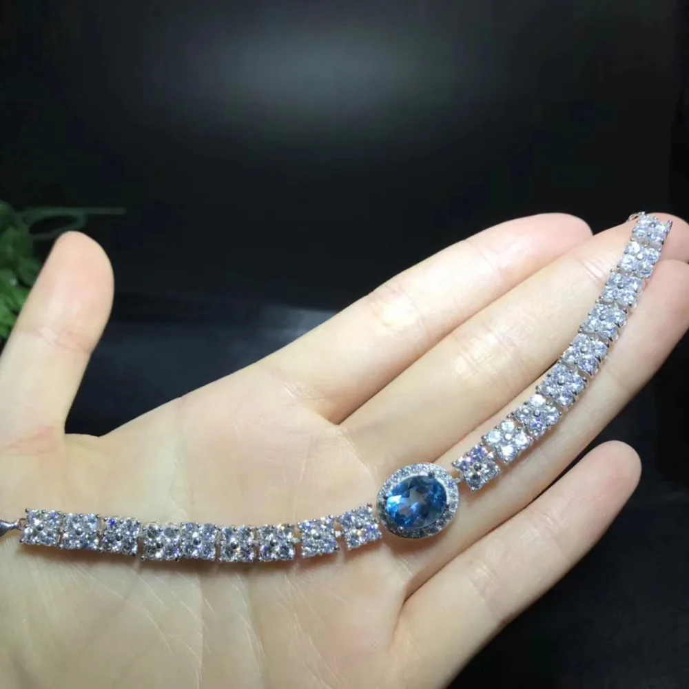 Натуральный голубой топаз драгоценный камень браслет натуральный драгоценный камень браслет S925 серебро элегантная Роскошная цепь часы для женщин вечерние Подарочные ювелирные изделия