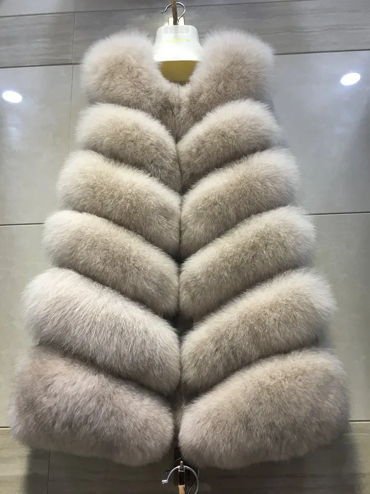 Новинка, женское меховое пальто, 75 см длинный Лисий меховой жилет, зимний теплый жилет, натуральный мех лисы