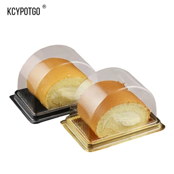 

KCYPOTGO 100PCS/lot Disposable Swiss rolls cake box, Semi arched Transparent Baking packaging display box (Gold, black)