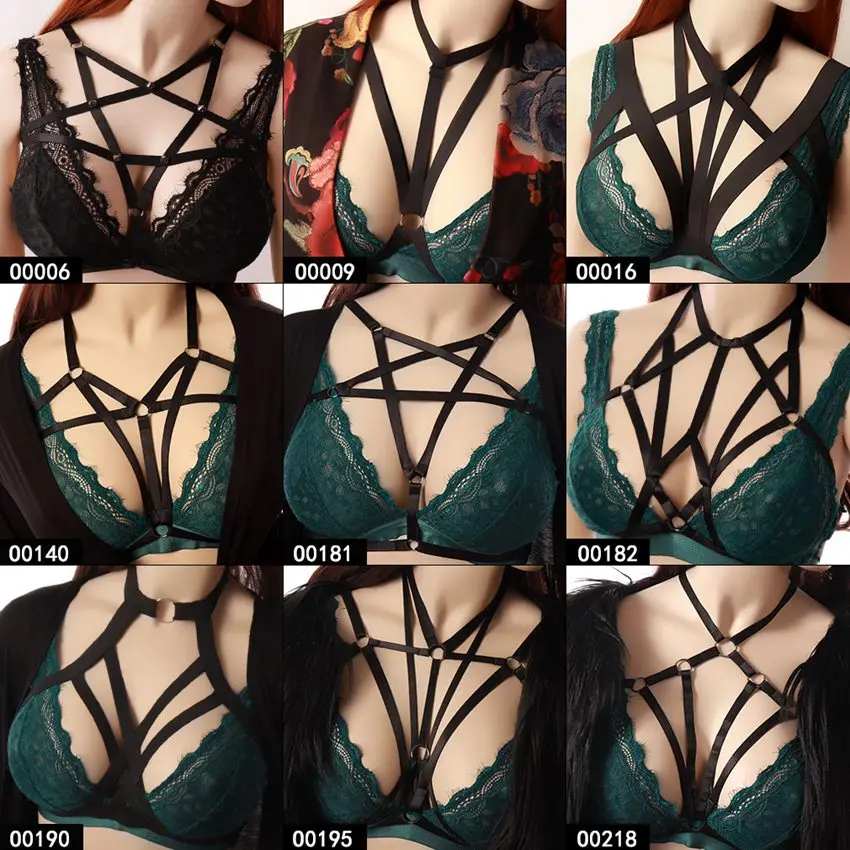 

Pentagram Strappy Body Harness Bra Black Soft Tops Caged Bra Bondage Sexy Lingerie Punk Gothic Plus Size Festival Rave for Women