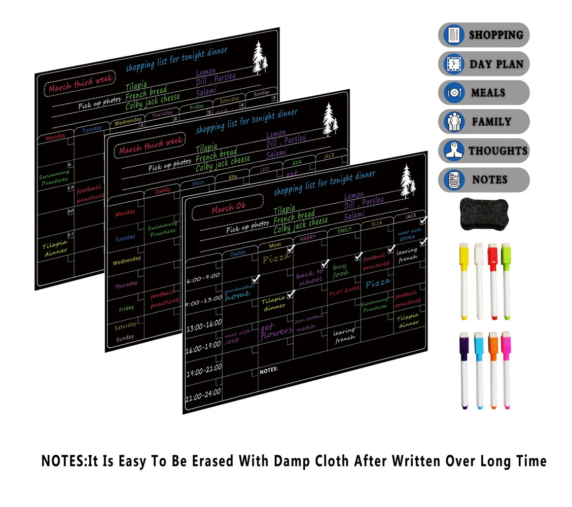 8 ручка сухого стирания календаря-A3 Магнитный сухой стирания ЕЖЕНЕДЕЛЬНЫЙ КАЛЕНДАРЬ для холодильника-список продуктов и неделя меню доска для холодильника