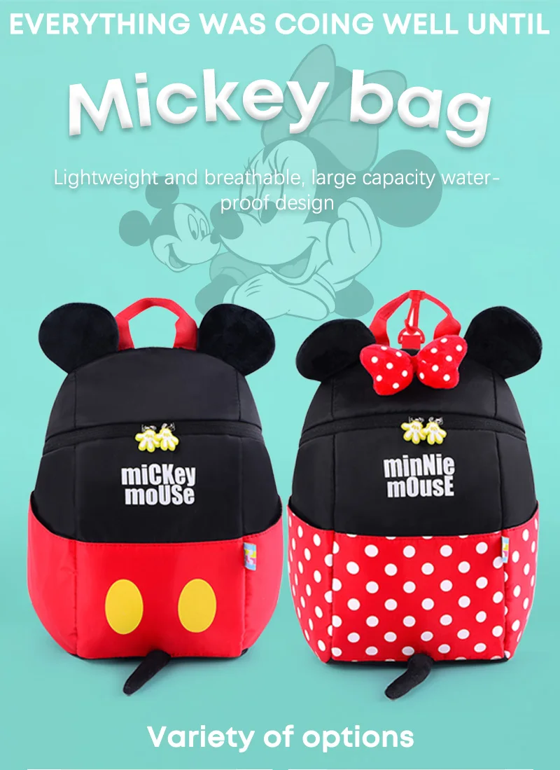 Каваи Минни Сумка Микки легкий рюкзак детский Дисней аниме красный горошек с бантом для девочек сумка для детей от 1 до 5 лет