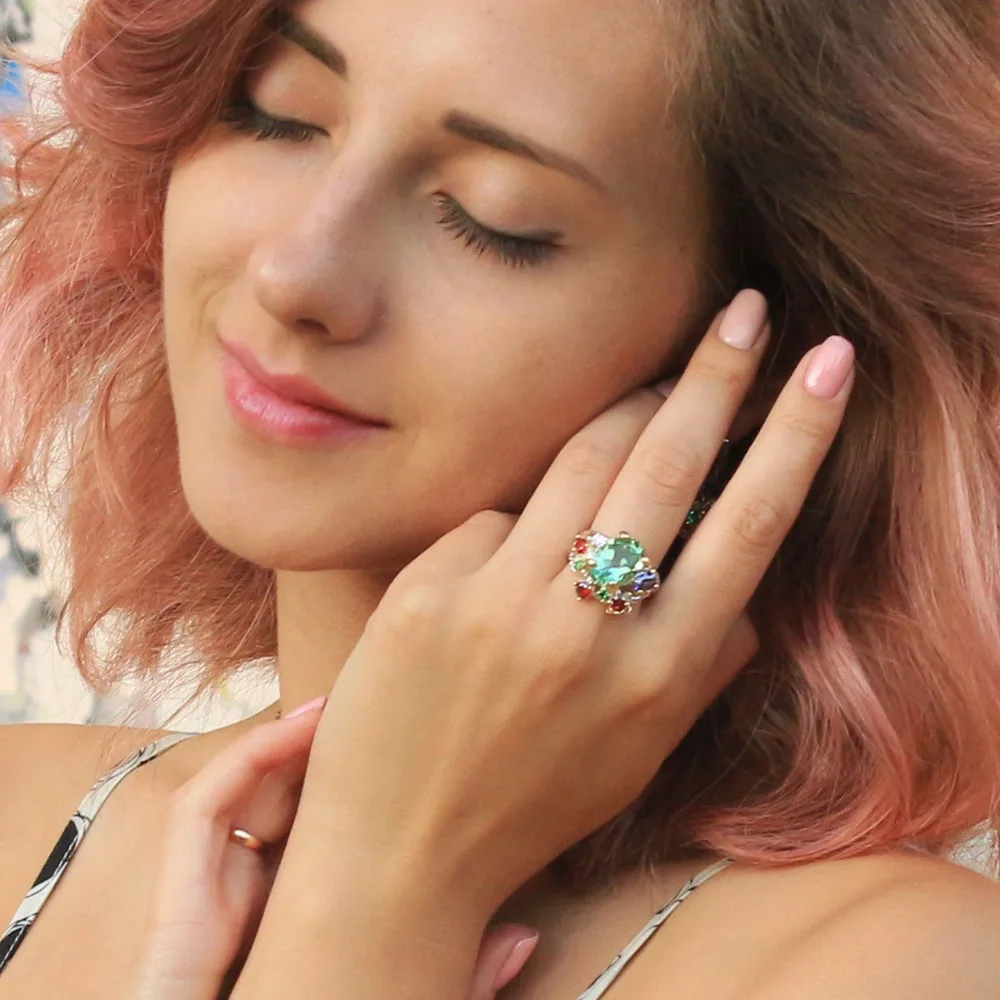 Большое овальное кольцо из кубического циркония оливина светло-зеленые ювелирные украшения со стразами модные аксессуары Коктейльные Вечерние подарок для жены кольца