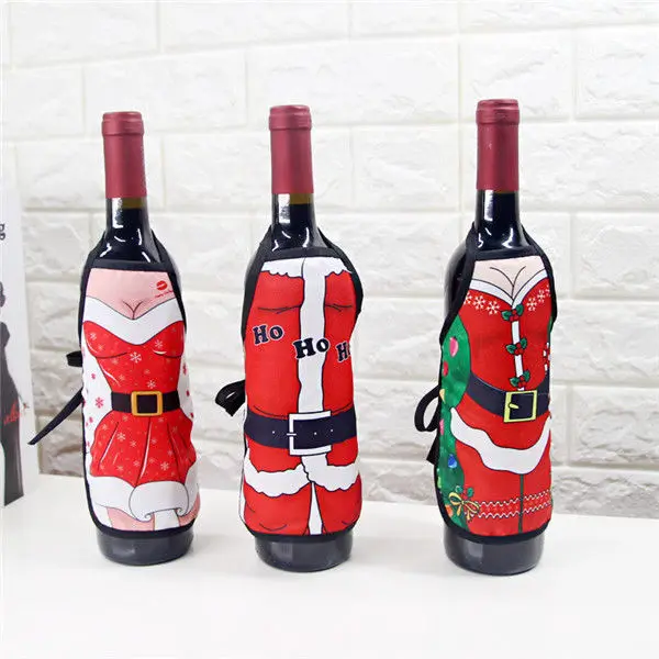 

Christmas Santa Wine Bottle Apron Cover Wrap Xmas Dinner Party Table Decoration Gift Holders