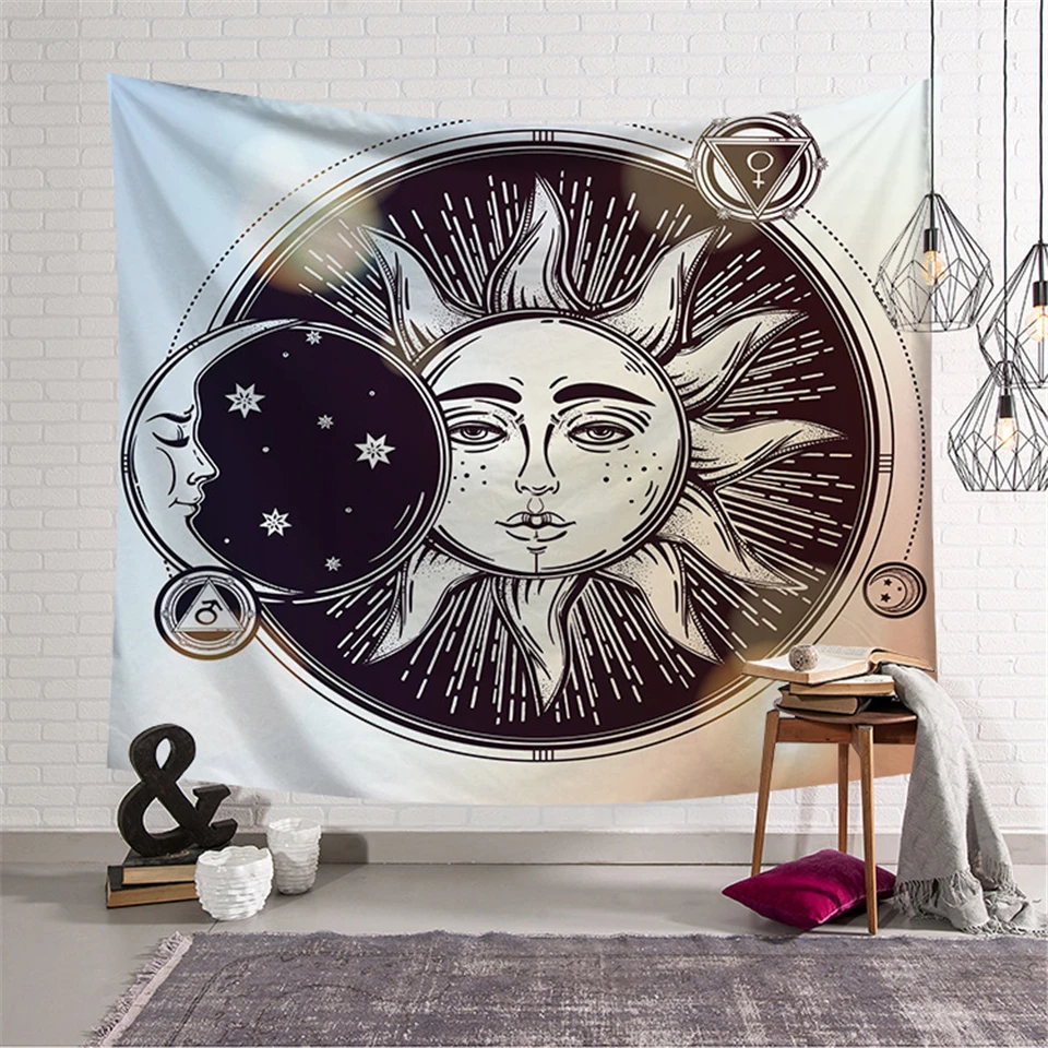 Hippie Mandala Tapestry Wall Hanging Sun And Moon Psychedelic Wall Tapestry Mandala Witchcraft Wall Cloth Tapestries Wall Carpet