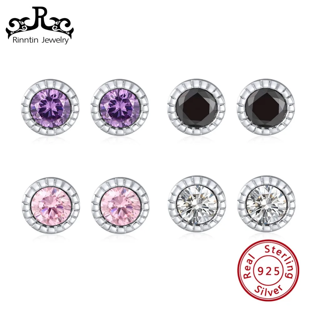 

Rinntin Real 925 Sterling Silver Stud Earrings for Female 4 Colors AAA Zircon Wholesale Silver Earring Women Jewelry TSE119