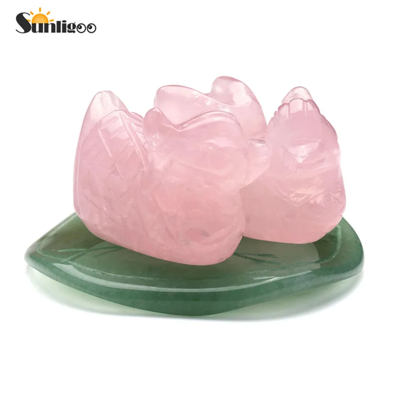 Sunligoo Rose kuarza mandarin kuarza Batu asli diukir Kekasih melambangkan Figurine Green aventurine stand Chakra Reki Decoration