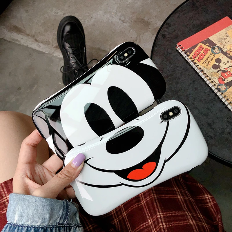 

Soft Glossy IMD Shockproof Protective Cover Cartoon Mickey Black White Phone Cases For iPhone 8 7 6s 6 Plus XS Max XR XS X Case