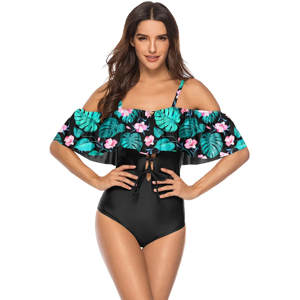 

maillot de bain grande taille femme High Waist Swimwear Ruffle Swimsuit Push Up Padded Bikini maillot bain femme 1 piece