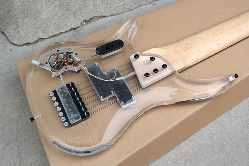 Прозрачная электрическая бас-гитара с акриловым стеклом, палисандр гриф, черные Hardwares, предложение по индивидуальному заказу