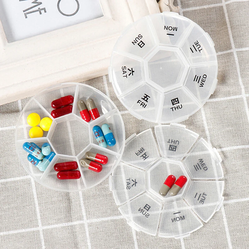 

1PC 7 Days Round Pill Box Container Drug Tablet Storage Travel Case Holder For Baby