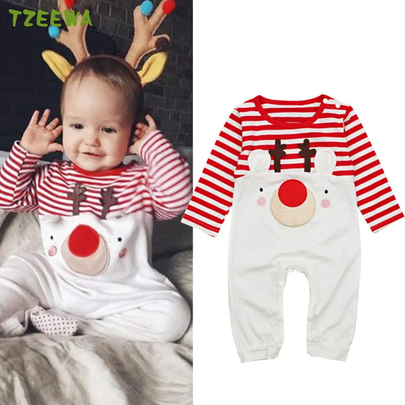 

2019 Spring Autumn Baby Rompers Long Sleeve 100% Cotton Baby Pajamas Christmas Deer Newborn Xmas Baby Girls Boys Clothes