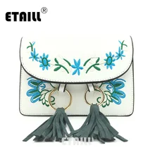 ETAILL Vintage Flower Embroidered Pu Leather Bag with Tassel Women Famous Brands Designer Messenger Bag Crossbody Bag Bolsos Sac