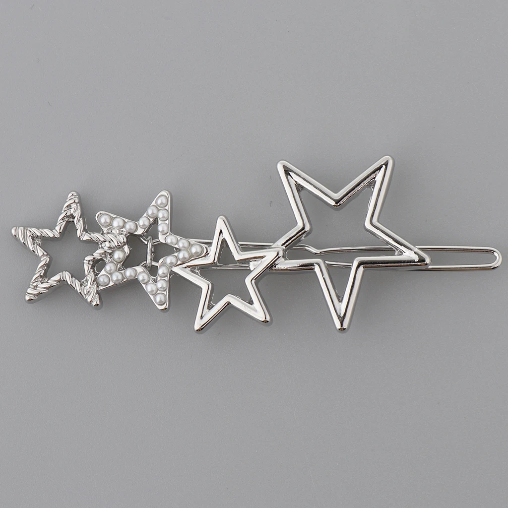 Women Girls Retro Alloy Hair Clip Star Shape Pearls Slide Hairclip Hair Pin Party