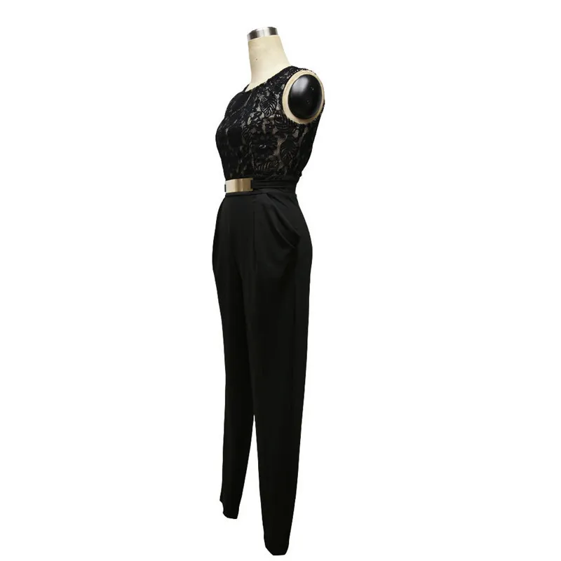 Женские Элегантные Формальные комбинезоны, женские черные кружевные длинные штаны, комбинезон, летние сексуальные вечерние облегающие комбинезоны с вырезами сзади