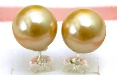 

AAA 10MM high luster Perfect Round Champagne Shell Pearl Earring with Stering Silver 925 stud-152 Wholesale/retail Free shipping