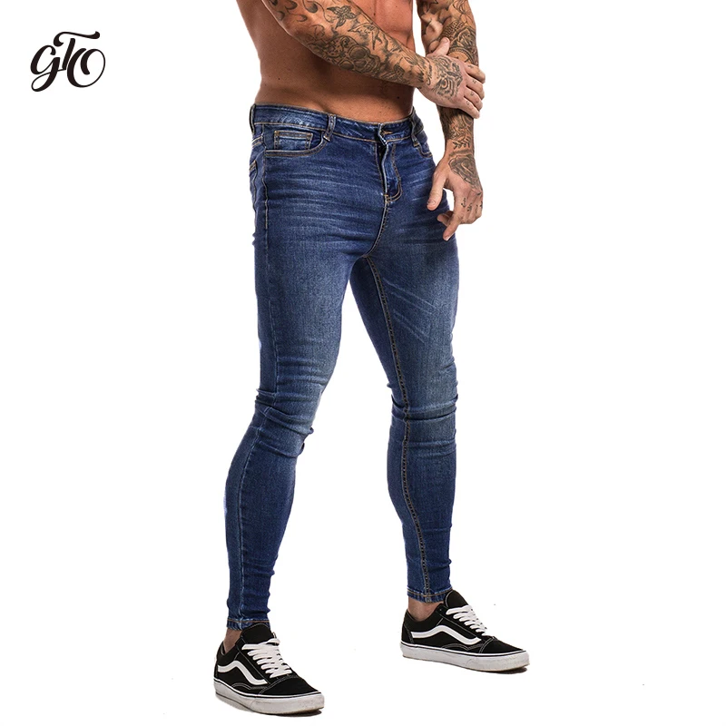 Gingtto Mens Kurus Jeans Hangat Fleece 