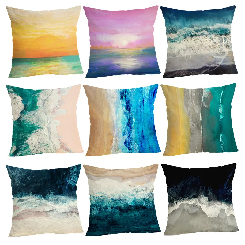 

Summer Seacoast Cushion Cover Landscape Office Living Room Sofa Throw Pillow Covers Decoration Home Decor 45x45cm