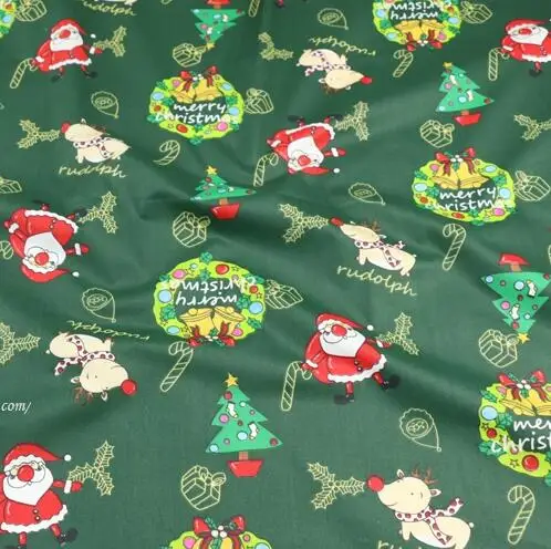 Syunss Рождественский подарок Печатный саржевый Хлопок Ткань DIY ткань лоскутное Telas шитье детские игрушки постельные принадлежности стеганый Tecido ткань - Цвет: green