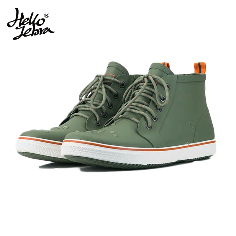 

Hellozebra Men Rain Boots Autumn Fashion Lace Men 's Short Tube Nubuck Leather Water Boots Low Shoes Men Outdoor Waterproof
