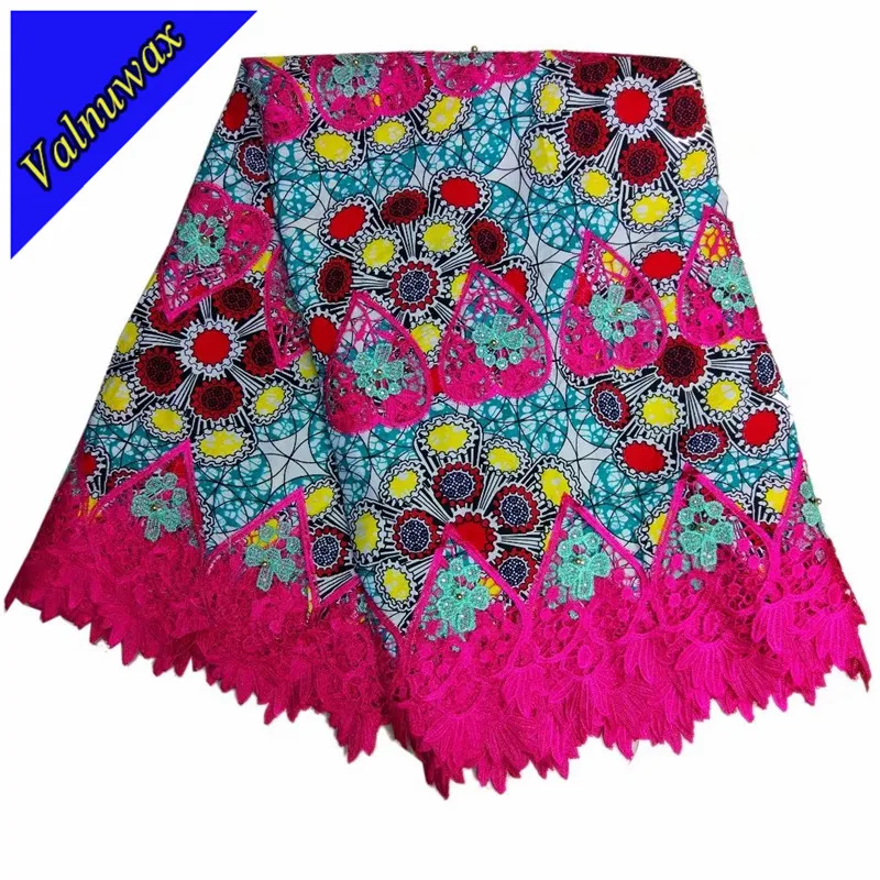 

New Design african fashion wax Hollandais wax lace fabric latest African colorful wax lace fabric with Stone 6yards/QDLK2415#