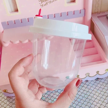 

Cylinder Storage Box Container With Lid Transparent Plastic Organizer Milk Tea Cup For Foam Slime Mud Light Clay Gadgets