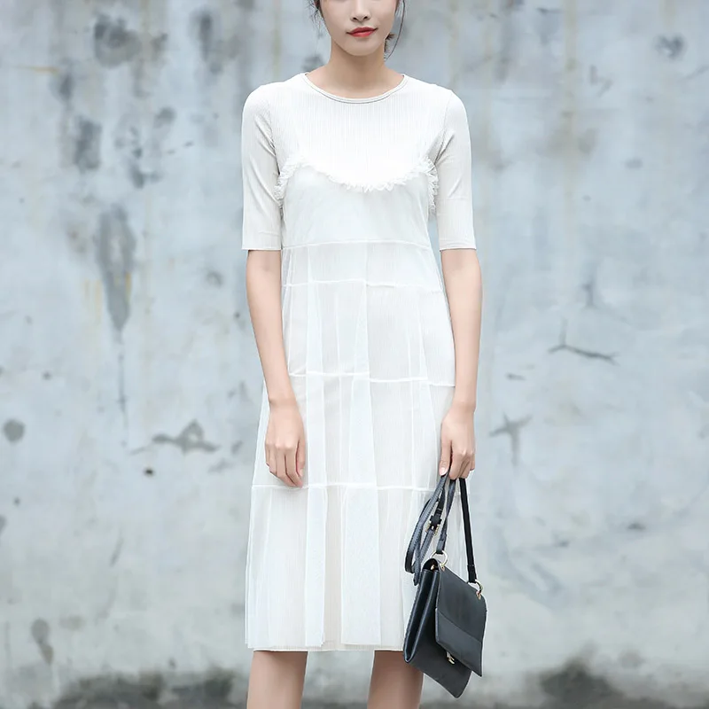 Yichaoyiliang две пьесы набор лето midi трикотажные dress женщины элегантный кружева тюль