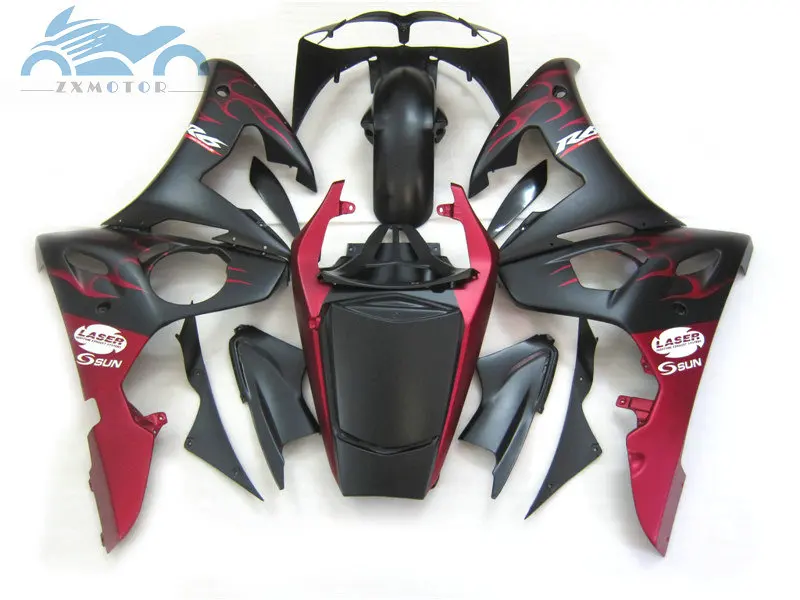 ABS пластик мотоцикл обтекатели комплект для YAMAHA R6 YZFR6 2003-2005 YZF R6 03-05 aftermarket обтекатель наборы Красный Пламя в черном DF33