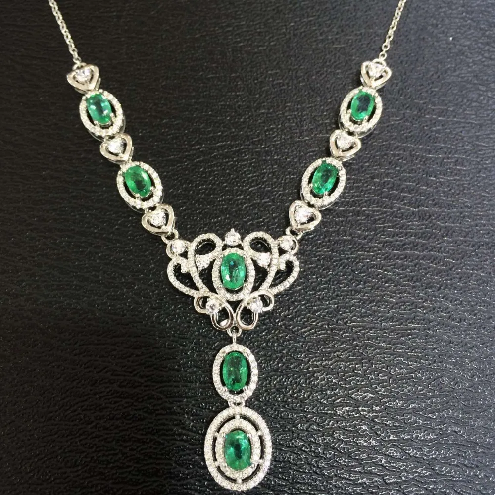 Natural green emerald Necklace Natural Gemstone Pendant Necklace 925