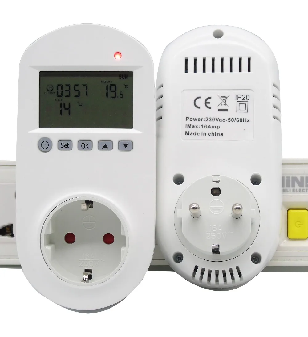 3KW 16A Programmable thermostat eu plug with Child lockin Temperature