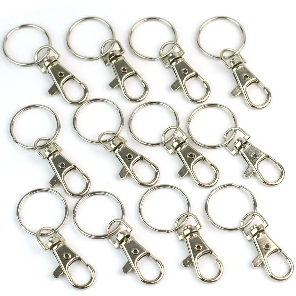 12pcs Silver Metal Swivel Lobster Clasps Clips Key Hooks Keychain Split