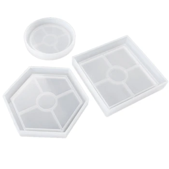 

3 Pack Diy Coaster Silicone Mold, Include Round, Square, Hexagon, Bottom Bracket Prevents Deformation, Molds For Casting With