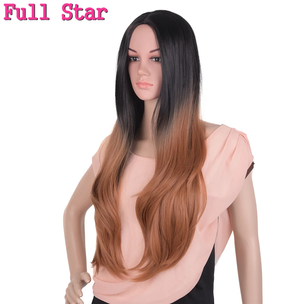 Длинные натуральные волны черные Омбре зеленые парики полная звезда 20 дюймов 280 г полный голова фиолетовый розовый синий коричневый парик для женщин синтетические волосы