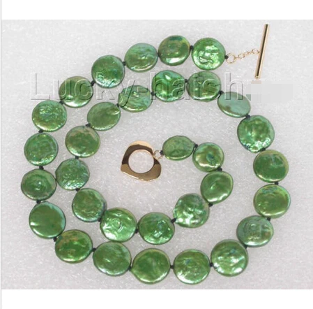 

Genuine 17" 12mm green coin fastener freshwater pearls necklace j8736 ^^^@^Noble style Natural Fine jewe FREE SHIPPING
