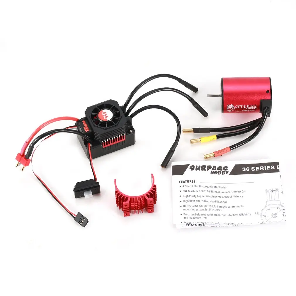 

SURPASSHOBBY KK 3650/3670 3100KV Brushless Motor with 45A Waterproof ESC for 2S 3S 1:10 Racing Drift Car Model with Heat Sink