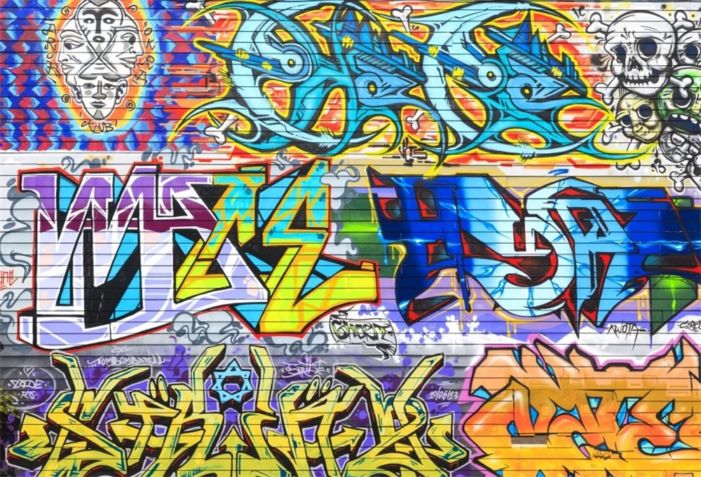 

Laeacco Photography Backgrounds Graffiti Colorful Brick Wall Cartoon Figure Pattern Photographic Backdrops For Photo Studio